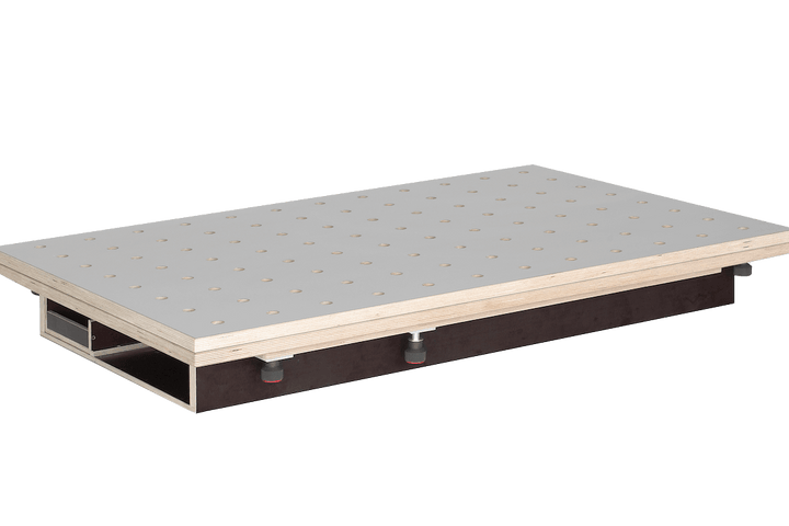 RUWI Tête de table HPL pivotant - Plateau perforé avec tiroir et espace de rangement - RUWI I Outils pour les professionnels du bois