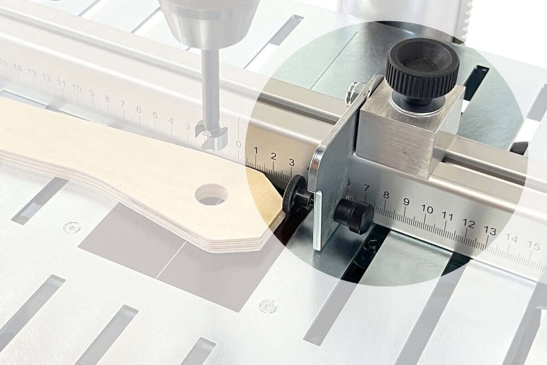 Inklapbare afrastering met fijninstelling voor aanslagliniaalboortafel - RUWI I Gereedschap voor houtbewerkers