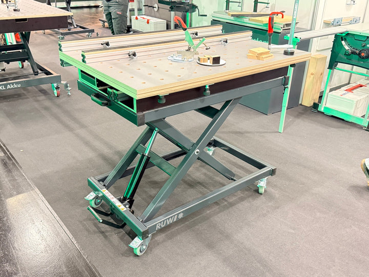 RUWI Hubtisch Premium Spanntechnik Paket Vorführtisch Holzhandwerk Messe
