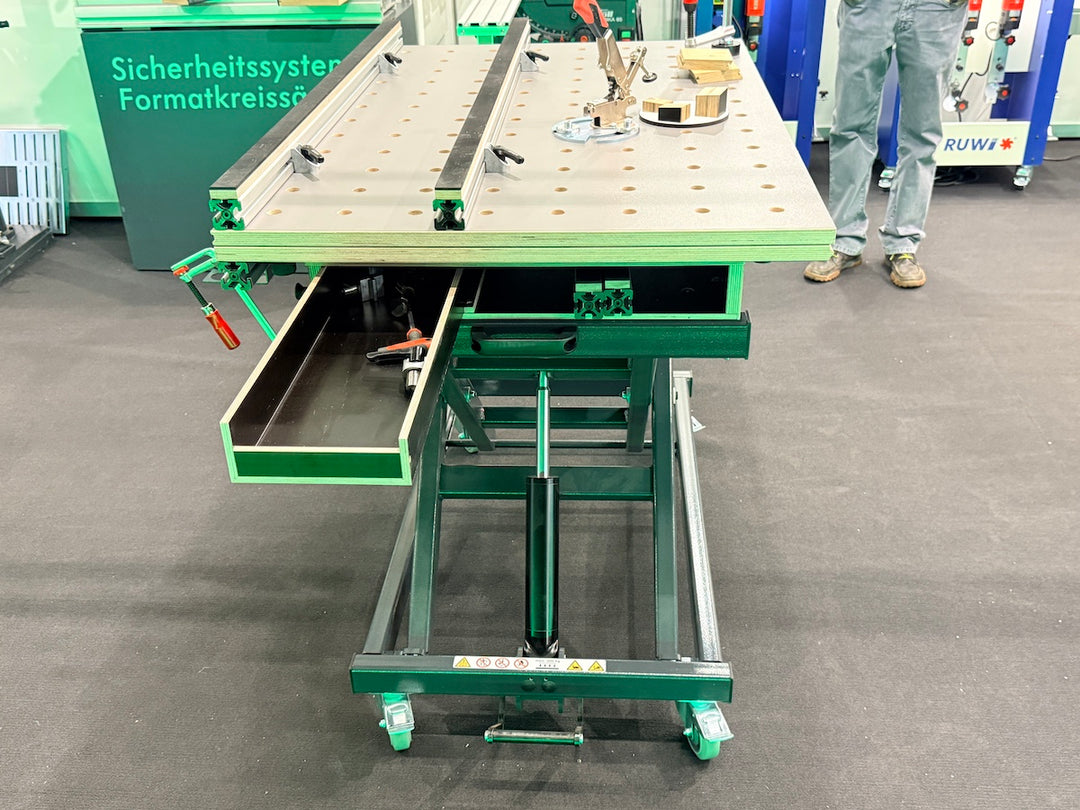 RUWI Hubtisch Premium Spanntechnik Paket Vorführtisch Holzhandwerk Messe