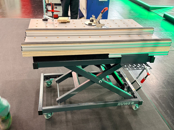RUWI Hubtisch Premium Spanntechnik Paket Vorführtisch Holzhandwerk Messe