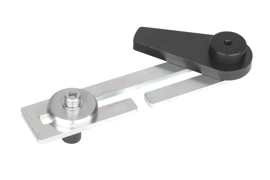 RUWI Exzenterspanner mit Adapterplatte 180 × 40 mm und Klemmbolzen für das Lochraster des Montage- und Schweißtischs