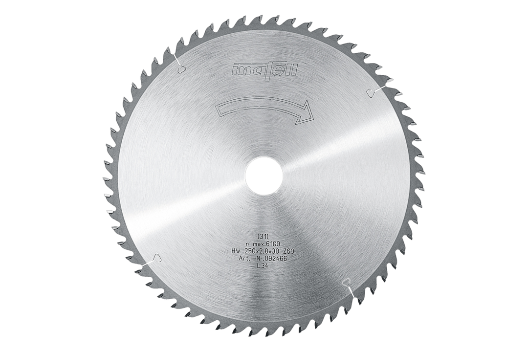 Sägeblatt-HM, 250 x 1,8/2,8 x 30 mm, Z 60, WZ für Feinschnitte – Produktansicht