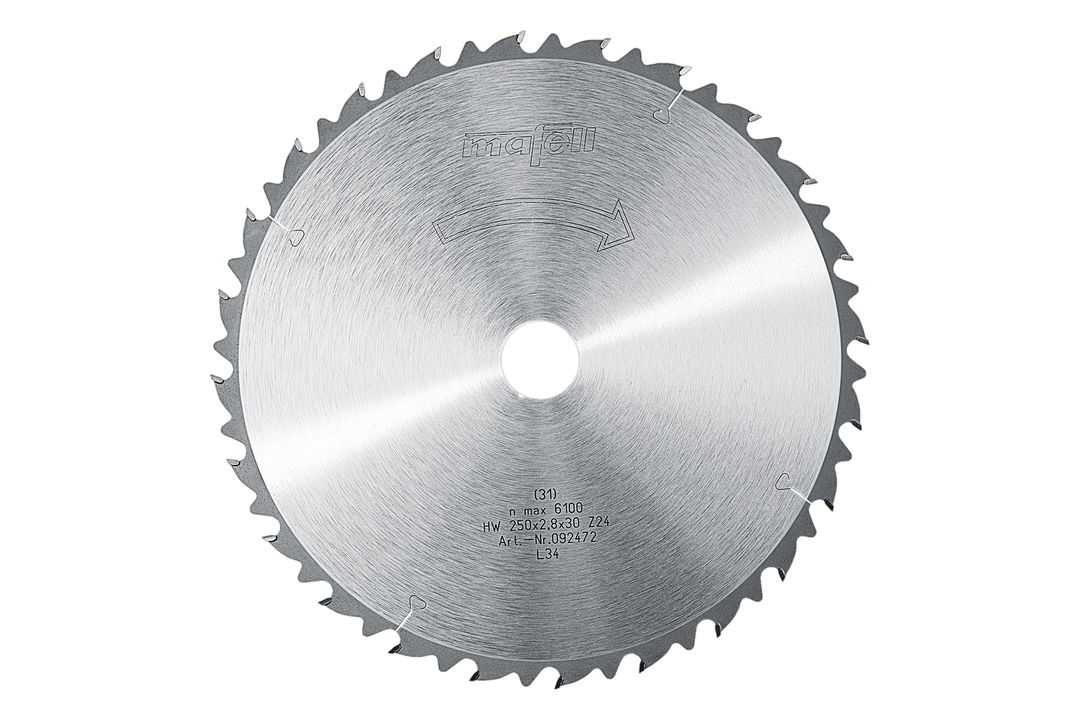 Sägeblatt-HM, 250 x 1,8/2,8 x 30 mm, Z 24, WZ für Längsschnitte – Produktansicht