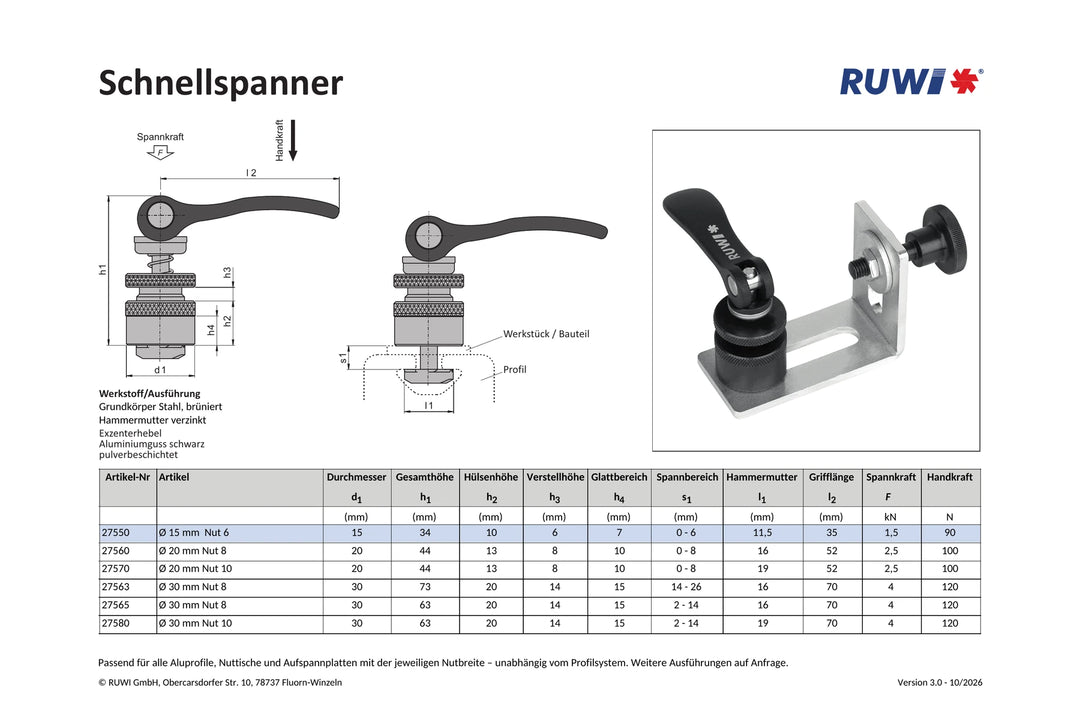 Schnellspanner Ø 15 mm für Nut 6
