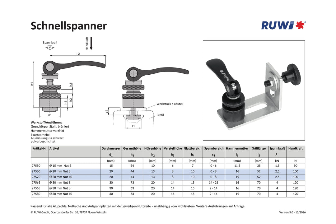 Schnellspanner ø 20 mm für Nut 8 + 10