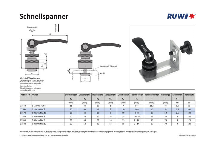 Schnellspanner ø 20 mm für Nut 8 + 10
