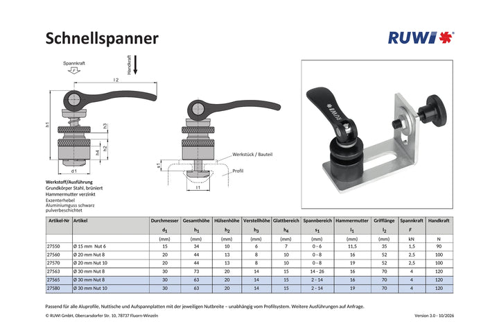 Schnellspanner ø 30 mm für Nut 8 + 10