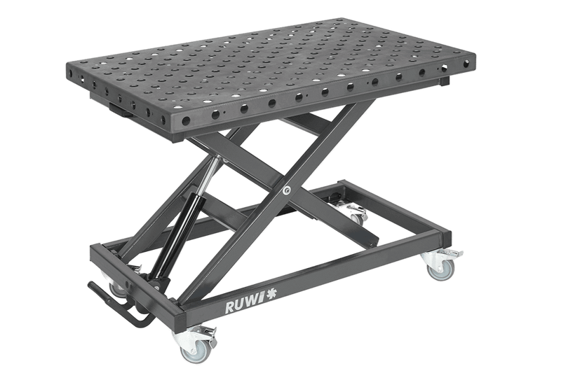 RUWI Montage- und Schweißtisch Hubtisch 1200 × 800 mm, Lochplatte Ø 28 mm