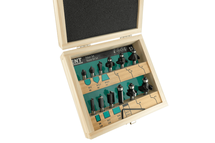 Fräser-Set 12-teilig Schaft 8mm mit Holzkassette