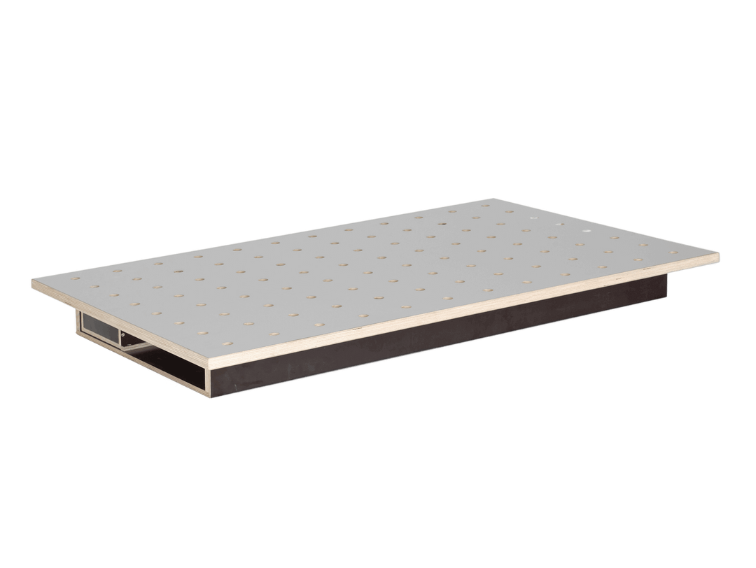 Tête de table HPL plateau perforé avec tiroir et espace de rangement - RUWI I Outils pour les professionnels du bois