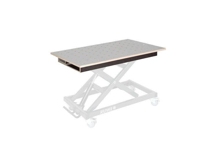 Tête de table HPL plateau perforé avec tiroir et espace de rangement - RUWI I Outils pour les professionnels du bois