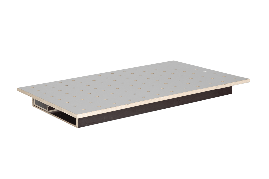 Tête de table HPL plateau perforé avec tiroir et espace de rangement - RUWI I Outils pour les professionnels du bois