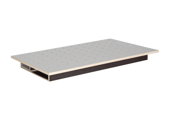 Tête de table HPL plateau perforé avec tiroir et espace de rangement - RUWI I Outils pour les professionnels du bois