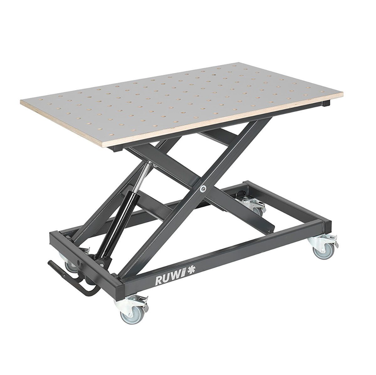 RUWI lifting table Basic / scissor lifting table with HPL perforated plate